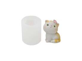 Molde silicona gatito sentado con flor
